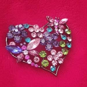 Colorful Crystal Heart Brooch
